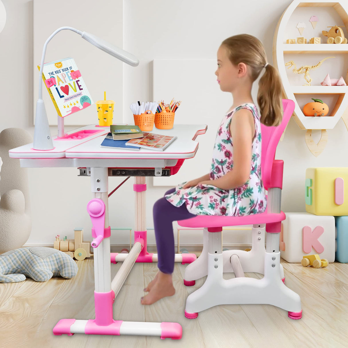 Kids Table and Chair Set, Height Adjustable Children's Study Desk - for Baby Bedroom,