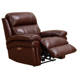 Leather Chair | Adjustable Headrest USB Ports Power Recliner, Apartment Sized, Deep Brown