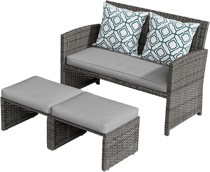Patio Furniture Set,3 Pieces Outdoor Wicker Conversation Loveseat
