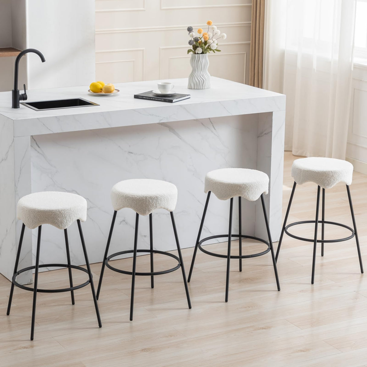 Counter Height Bar Stools Set of 2, Modern Backless Upholstered Bar Stools