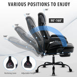 350lbs Reclining Office Desk Chairs with Back Support Footrest, PU Leather Wide