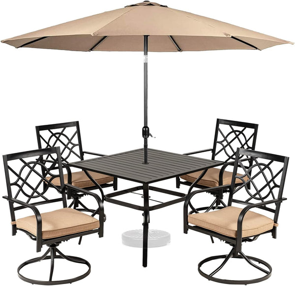 5 Pieces Outdoor Dining Set Metal Swivel Cushioned Chairs Patio Furniture Sets