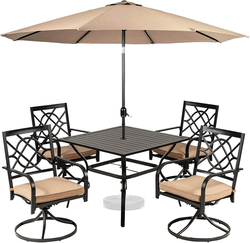 Outdoor Dining Set Metal Swivel Cushioned Chairs Patio Furniture Sets