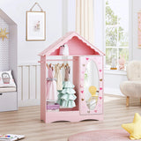 Kids Dress Up Storage with Mirror, Kids Wardrobe Closet, Dress Up Armoire for Little Girls