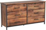 6 Drawer Double Dresser, Industrial Wood Storage Dresser Clothes Organizer with Sturdy