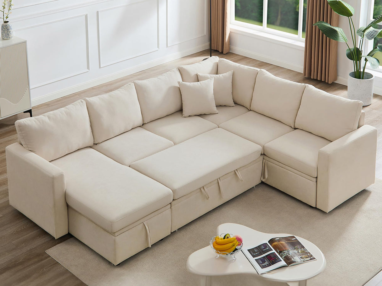 Sectional Sleeper Sofa with Pull Out Bed, U Shaped Sectional Couches