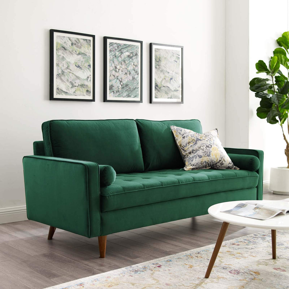 valour Performance Velvet Upholstered Tufted Sofa, Green