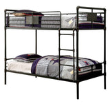 Metal Twin Size Bunk Bed with Attached Ladder, Black,