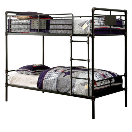 Metal Twin Size Bunk Bed with Attached Ladder, Black,