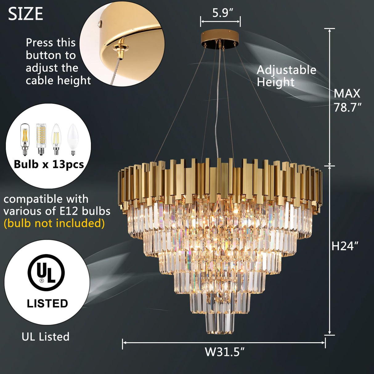 Modern Crystal Chandelier Plated Gold Chandeliers for Dining Living Room Entryway