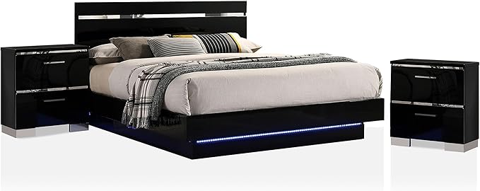 Alexandria Glam Wood 5-Piece Bedroom Set with Embedded LED Light, USB Charger