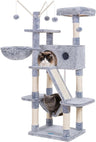 Cat Tree, 57" Cat Tower with Scratching Posts, Multi-Level with hammocks, Toys