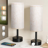 Bedside Table Lamps Set of 2 - 3 Color Temperatures Pull Chain Lamp with AC Outlet Charging Port, Two Round Night Stand Lamps for Bedroom Guest Room Office, Small Bed Side Light with E26 LED Bulbs