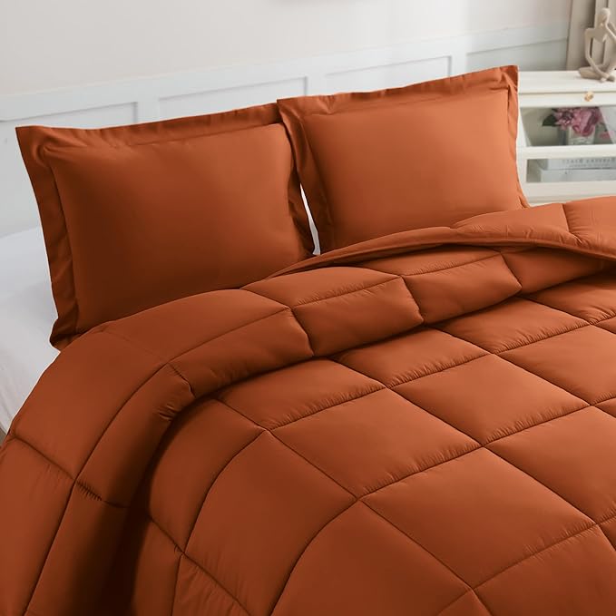 3-Piece Box Stitched Down Alternative Comforter with Shams - Ultra Soft for All Season