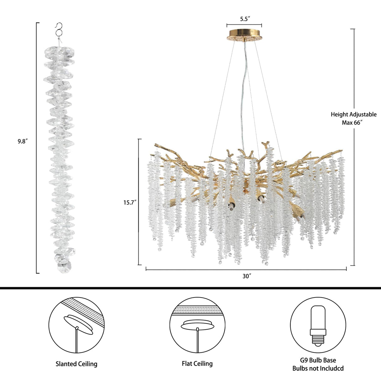 Modern Crystal Chandeliers for Dining Room, Gold Round Tree Branches Chandelier,