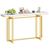55’’ Gold Console Table, Marble Pattern Top Entry Table, Sofa Table with Gold Metal Leg