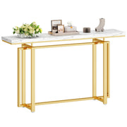55’’ Gold Console Table, Marble Pattern Top Entry Table, Sofa Table with Gold Metal Leg