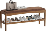 Shoe Bench Entryway Bamboo 2-Tier Shoe Rack with Cushion Padded Seat Shoe Bench Organizer