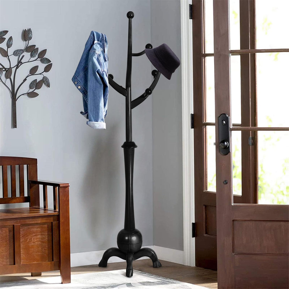 Heavy Duty Coat Rack Freestanding Wood Tree Rack with 8 Hooks, Unique Design Tree