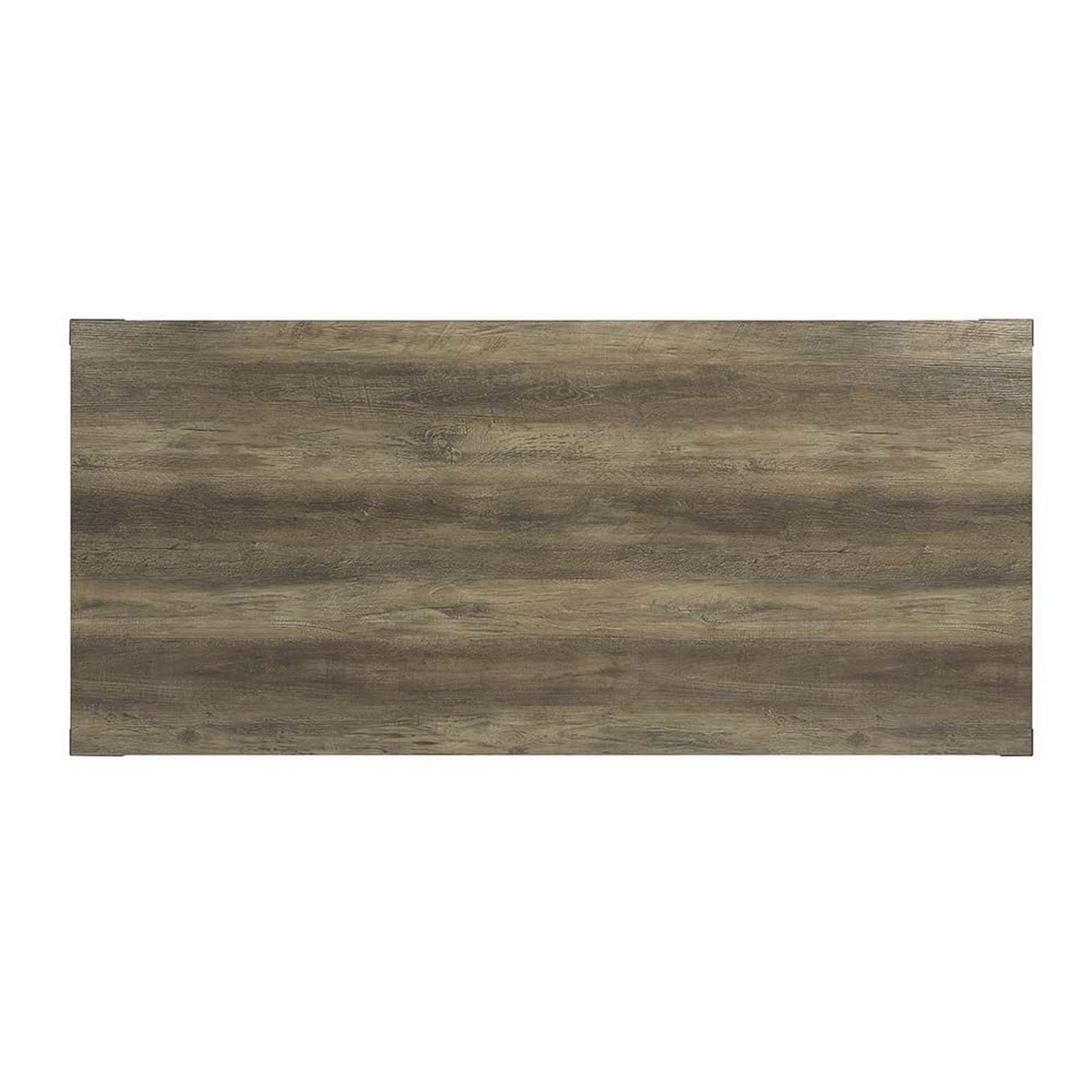 Eli 71 Inch Dining Table, Distressed Rustic, Industrial Metal Rivets, Brown, Gray, Black