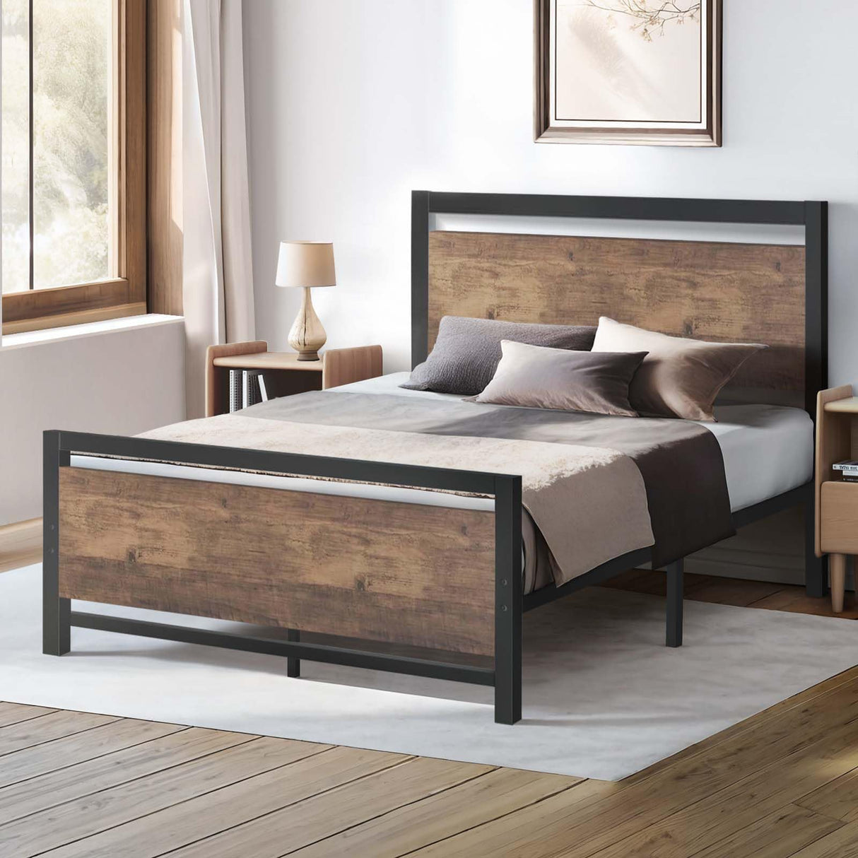 Frame, Platform Metal Bed with Headboard and Footboard, Mattress Foundation