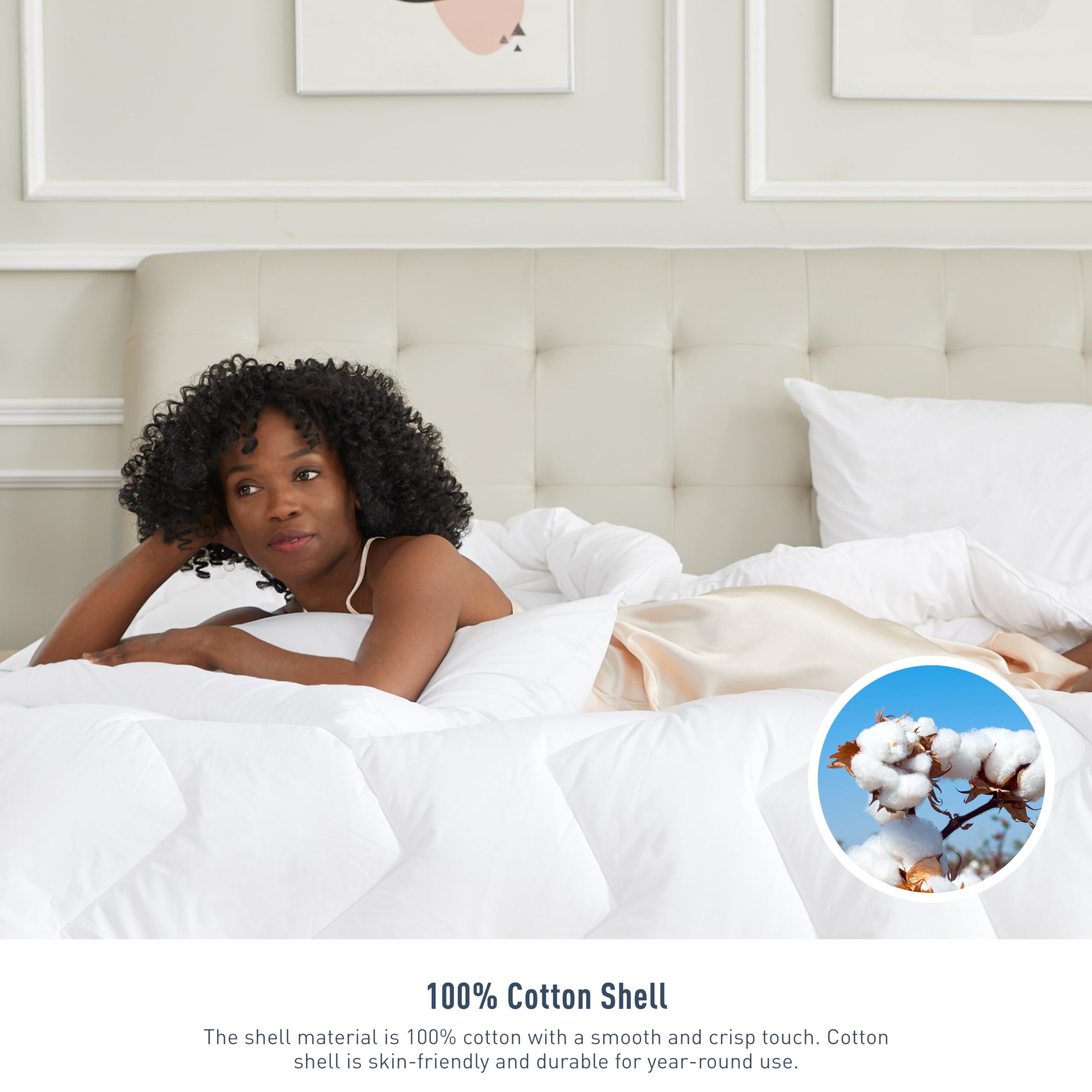 HOMTEC Duvet Insert Cotton Comforter Queen Size White Down Alternative Duvet Insert 100% Cotton Quilted Fluffy Comforter Lightweight All Season 4 Corner Tabs Durable Breathable Noiseless