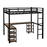 Full Size Loft Bed with L Shaped Desk,Metal Frame Loft Bed Full with Storage Shelves