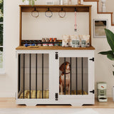 White Wooden Dog Crate Furniture with Storage Shelf & 4 Hooks