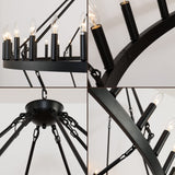 70 Inch Extra Large Wagon Wheel Chandelier 2 Tier 64-Lights Black Farmhouse Pendant