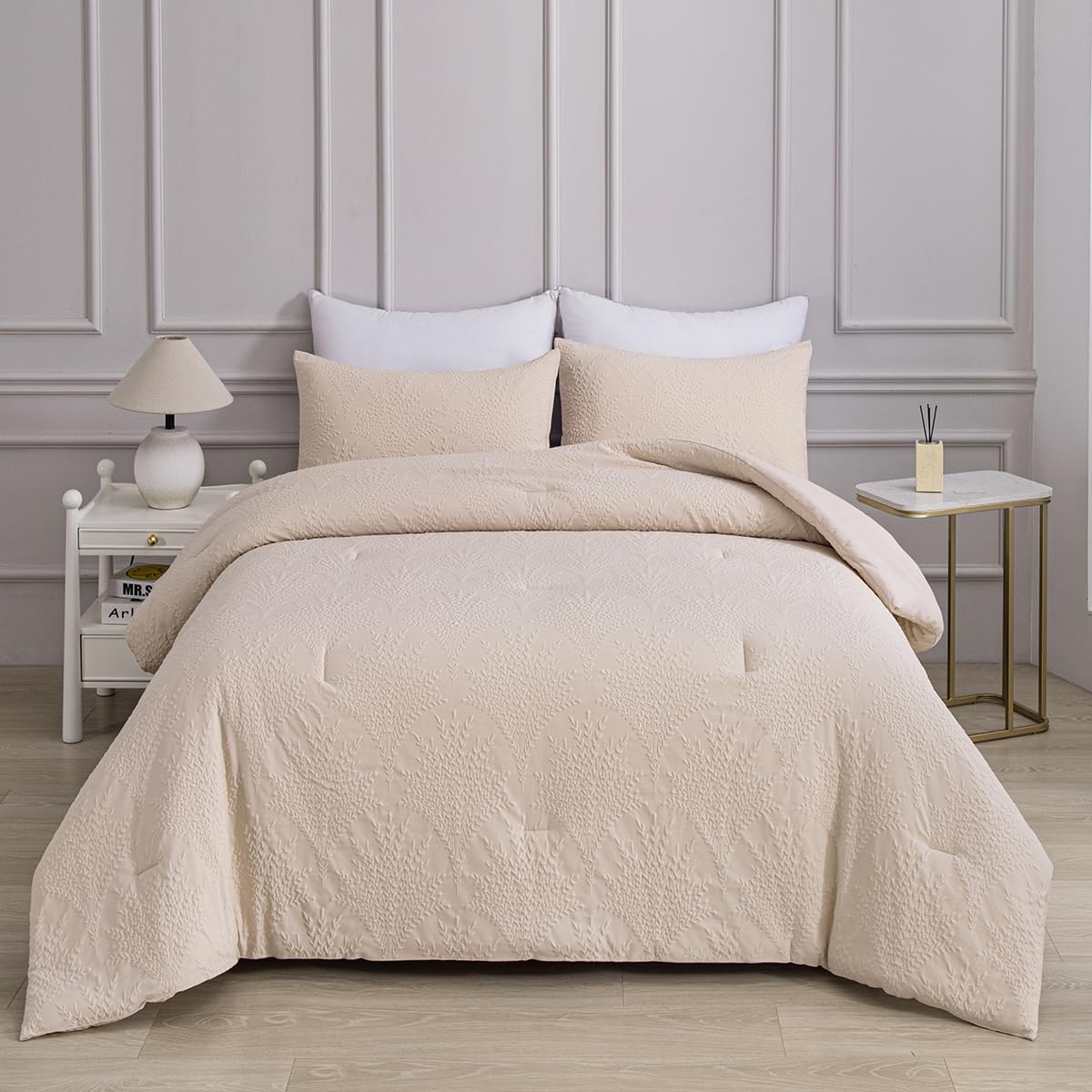 Beige Jacquard Comforter Set King Size - 3 Piece Bohemian Bedding