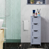 Bathroom Floor Cabinet, Wooden Side Storage Organizer, 4 Drawers Free-Standing Cabinet for