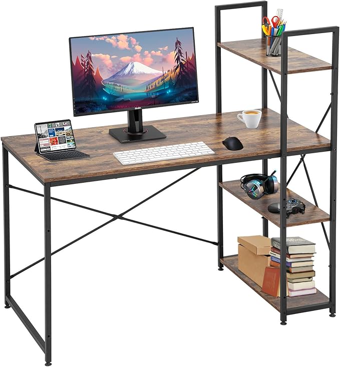Computer Desk with 4 Tier Storage Shelf- 47 Inch Home Office Table
