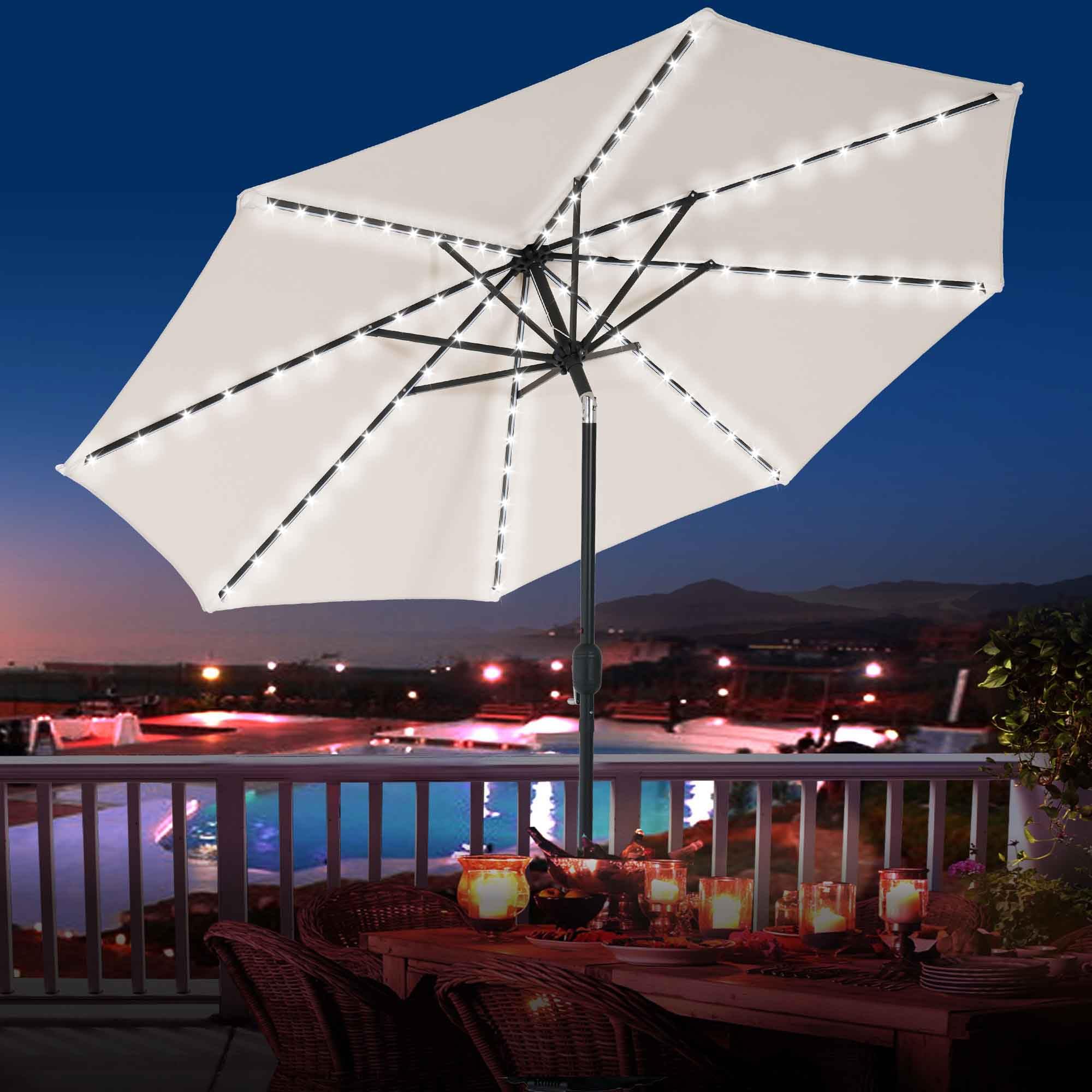Solar 80 LED 9 ft Patio Umbrella with Sand Bag Umbrella Base