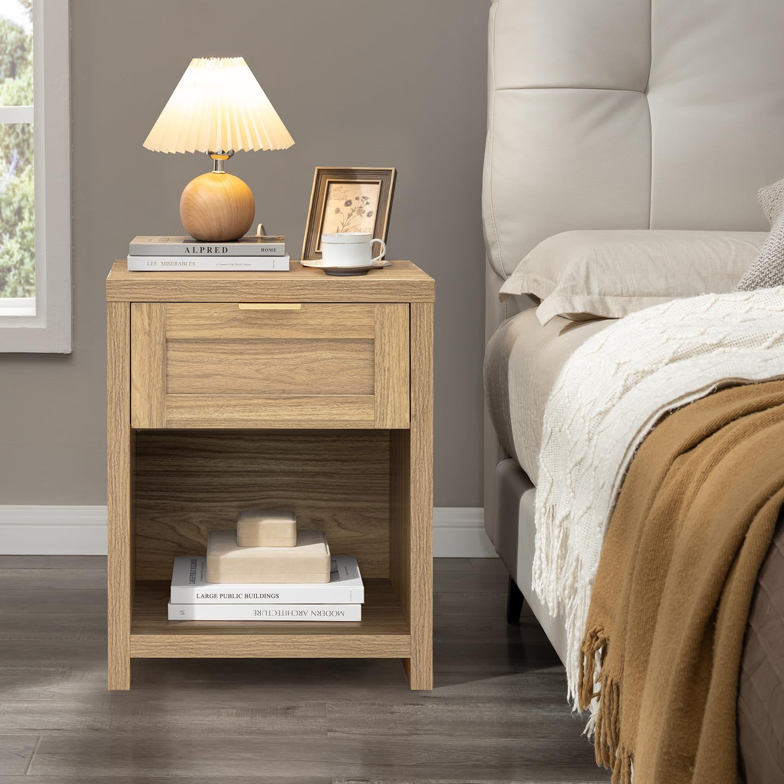 Night Stand Set 2, Boho End Table with Drawer