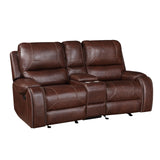 Manual Motion Glider Loveseat, Vegan Leather, 2-USB Charging Ports, 2-Cupholders, Dual