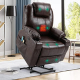 Power Lift Chair Electric Recliner for Elderly Heated Vibration Massage Faux Leather Recliner Chair with 2 Remote Controls, Cup Holders, Side Pockets & USB Ports for Living Room (Black)