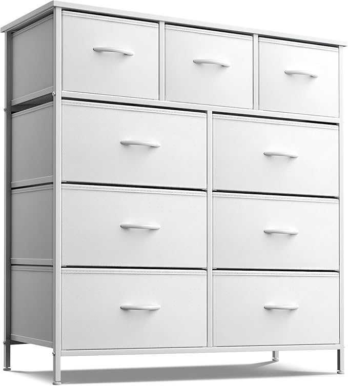 Fabric Dresser for Bedroom - Chest of 9 Drawers, Tall Storage Tower, Clothing Organizer