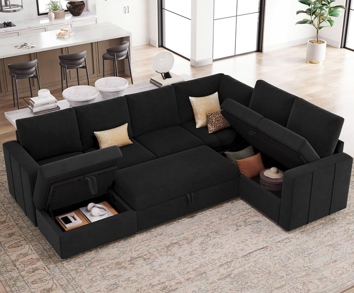 Modular Sectional Sleeper Sofa with Pull Out Couch, U Shaped Sleeper Pull