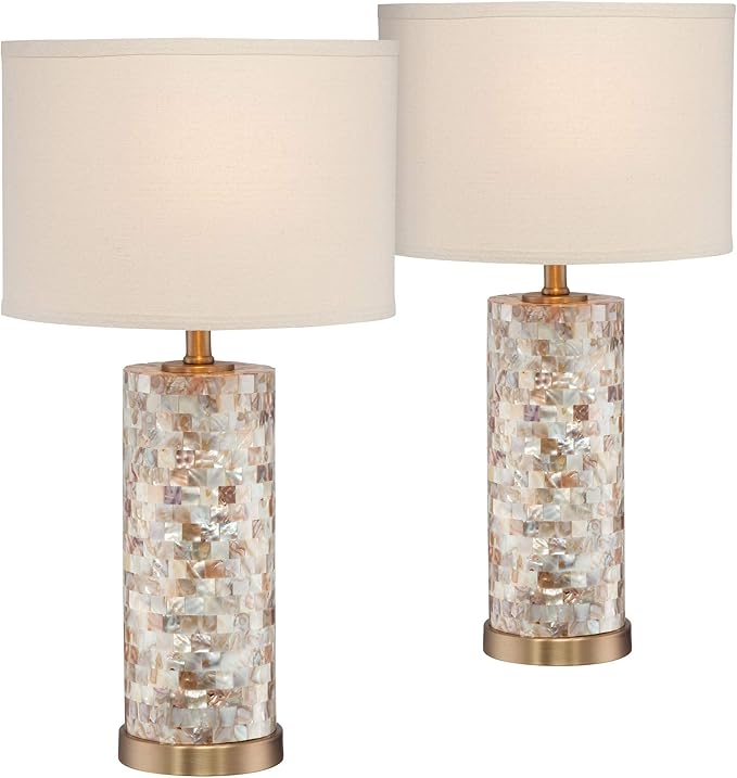 Margaret Coastal Accent Table Lamp 23" High Mother of Pearl Tile Cylinder Glass Cream
