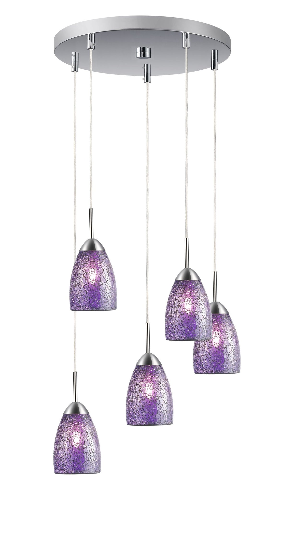 Venezia 5-Light Mini Pendant Cluster - Satin Nickel with Purple Mosaic Glass