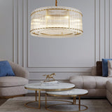 37" Modern Gold Round Chandelier,2-Tier 8-Light Water Ripple Crystal Glass Chandelier