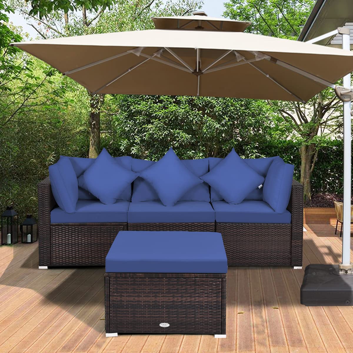 Patio Rattan Furniture Set Sofa Ottoman Cushion Garden Deck Navy