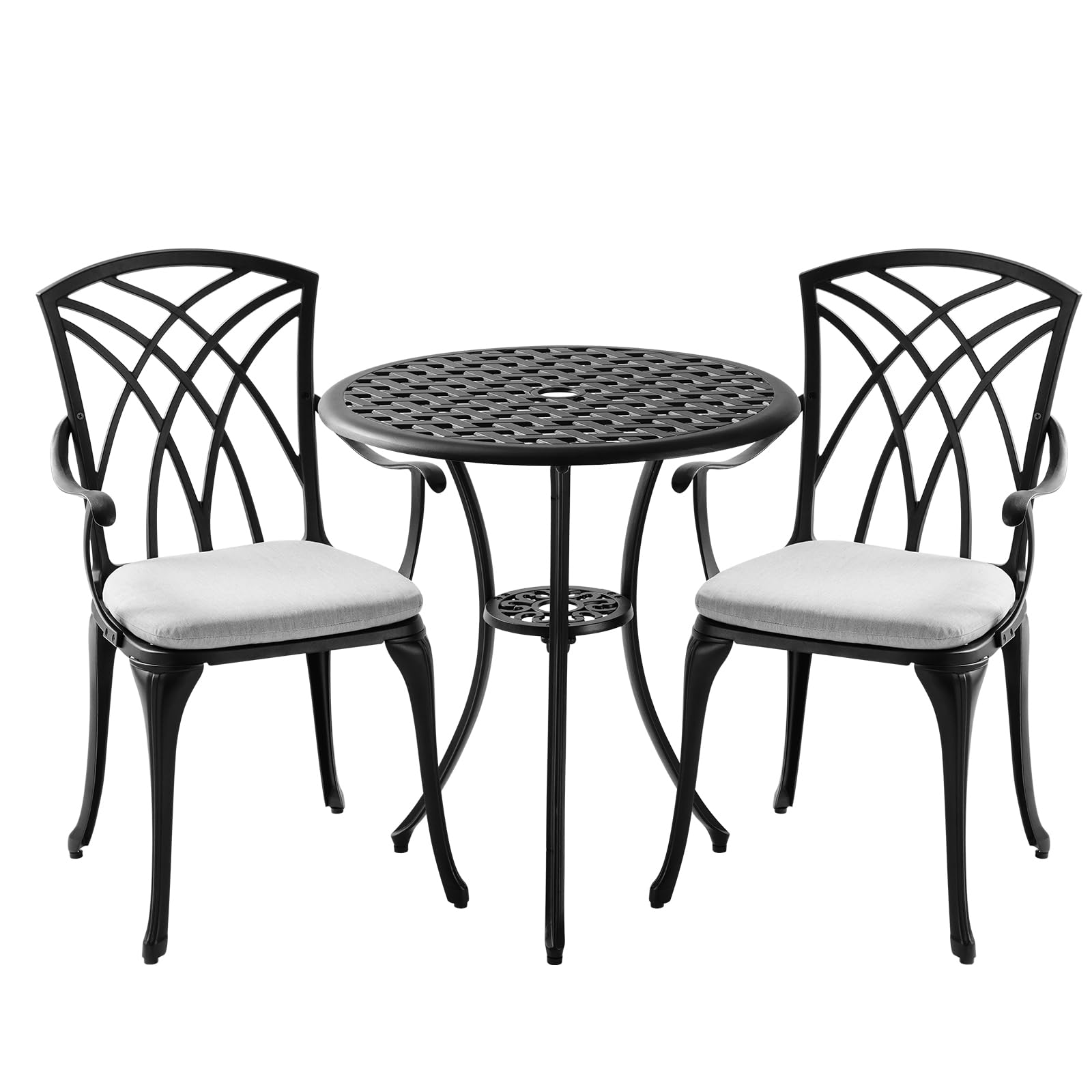 3 Piece Outdoor Bistro Table Set with Cushions, Cast Aluminum Patio Bistro Sets Patio Set