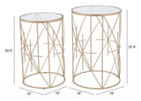 Set of Two Geometric Gold and Glass Side Tables