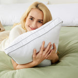 Luxury Goose Feather Down Pillow Queen Size Set of 2 - Made in USA Gusseted Hotel
