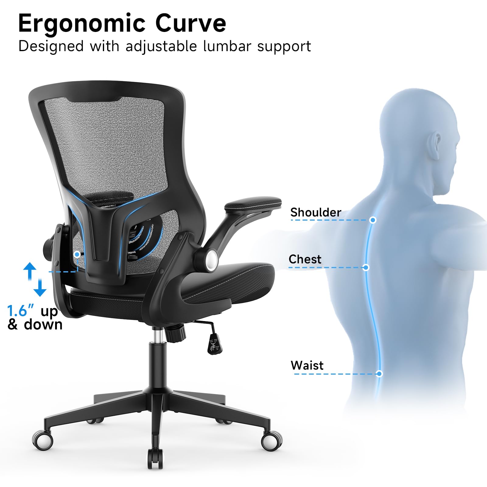 Ergonomic Mesh Office Chair with Lumbar Support - 350 lbs Capacity
