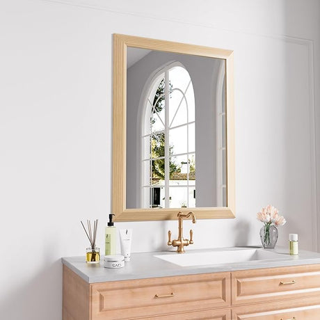 28x36 Inch Bathroom Mirror for Over Sink, Walnut Wood Grain Metal Frame Wall Mirror,