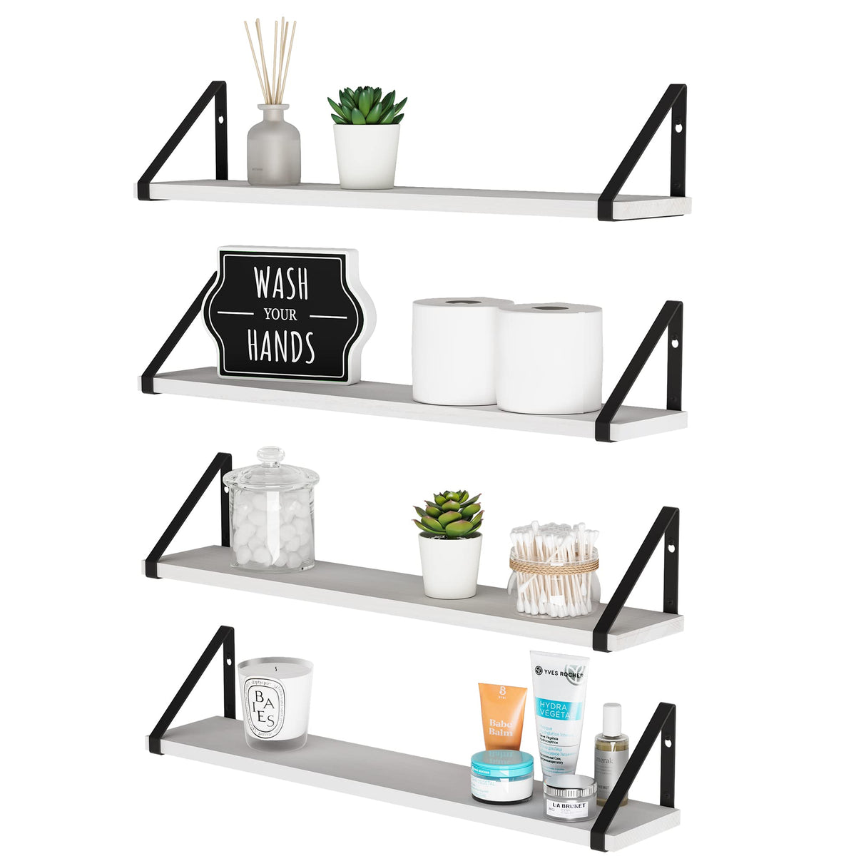 Ponza Shelves for Bathroom Over Toilet Storage, 24" White Floating Shelves for Wall