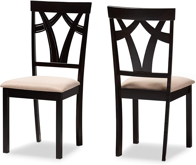 Sylvia Dining Set and Dining Set Espresso Brown Finished and Sand Fabric Upholstered
