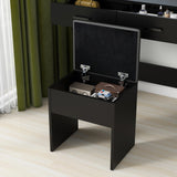 Set with Mirror, LED Lights and Power Outlet Makeup Table with 2 Large Drawers and Round Holder,